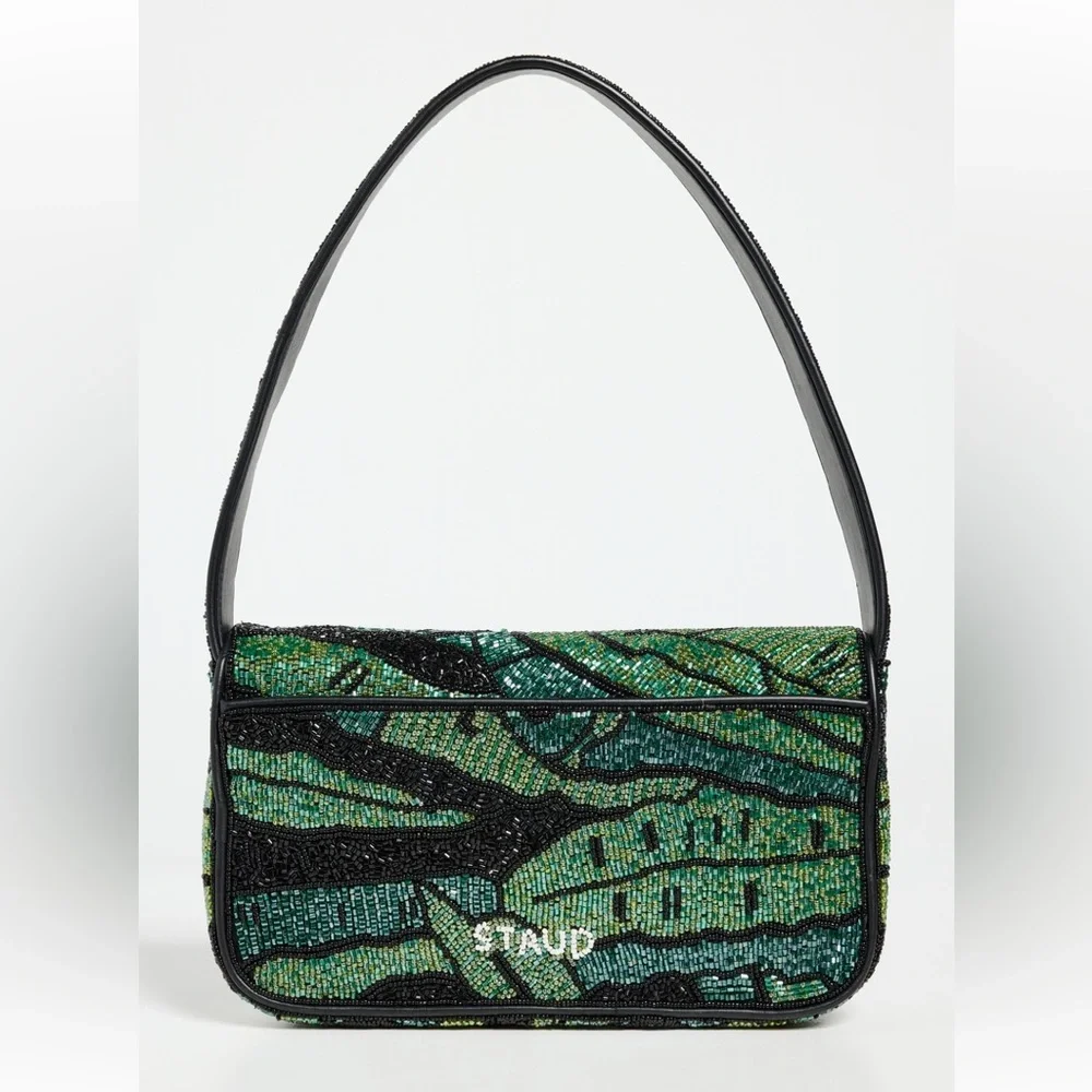 🌺🎉HP🎉🌺 NWOT Staud Beaded Tommy Shoulder Bag Green Palms  🌟 Rare Find 🌟 - Picture 14 of 16